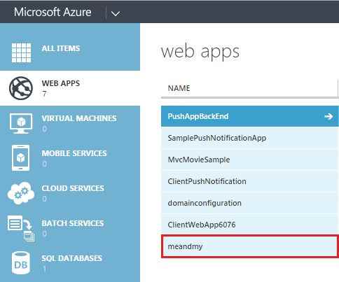 Azure Web Portal